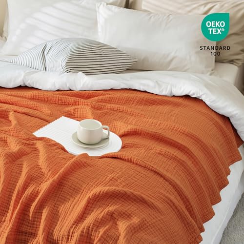 Carriediosa 100% Cotton Muslin Throw Blanket 50 x 70 Summer Gauze for Adult - color: Orange, size: Throw XL