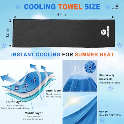 YQXCC 4 Pack Cooling Towels (47"x12"), Ice Cool Towels for Neck & Face - color: Dark Gray 4 Packs