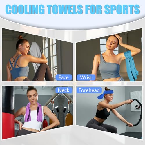 4 Pack Cooling Towels, Soft Breathable Cooling Towels for Neck and Face | Microfiber, Gym, Men, Women, Waterproof Bag, Carabiner, Yoga, Golf, Hiking, Running, athletes, gift, ight Blue, Royal Blue - color: Light Blue/Royal Blue/Purple/Grey