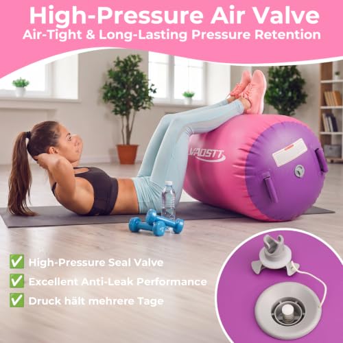 Gymnastics Air Barrel with Pump, Inflatable Back Handspring Trainer - color: Pink+Purple, size: 4'L x 2.5'D