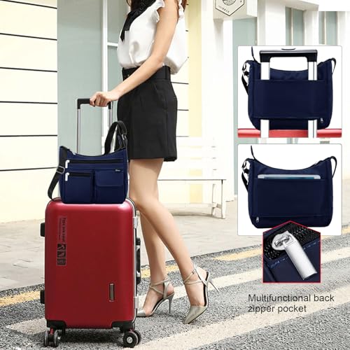 Kamo Crossbody for Women - Multi-pocket Shoulder Lightweight Messenger Casual Printed Purse Handbag Travel Bag - color: Dark Blue