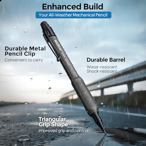 Nicpro 1.3 mm Mechanical Pencils Set, HD1000 1.3 Lead Pencil, 3 Pcs Black | 48 Refill, 3 Eraser -Weatherproof Barrel Pencil, Heavy Duty Carpenter Pencil for Outdoor Marking Drafting Drawing Woodworking - color: Black, size: 3 Pack