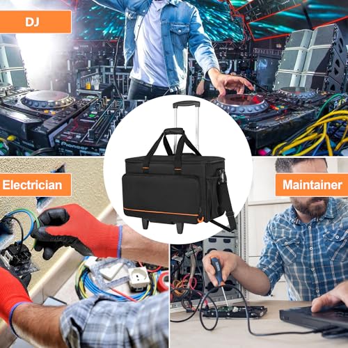 Trunab Rolling DJ Cable File Bag, Travel Gig Bag with Hard Padded Bottom