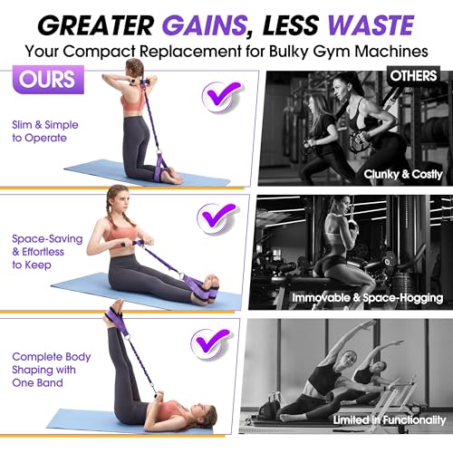 Upgraded Pedal Resistance Band with Handle, 3-Tube Adjustable for Workout - color: Purple