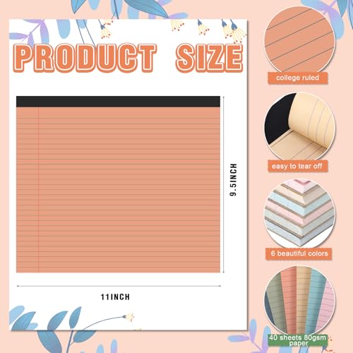 Lincia 6 Pcs Legal Pads Landscape Notebook, Slate Gray | 11" x 9.5" College Ruled Notepad,Horizontal Lined Notebook, 40 Sheet, 80 Gsm, Assorted Colors Paper, Pastel Writing Pad - color: Slate Gray