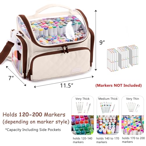 Large Marker Organizer Case Holds 150-200 Markers | Art Marker Storage Bag with Removable Dividers & Clear Top for Artists, Crafters & Travel - Pen, Pencil Alcohol Marker Holder - Art Supply - color: Ivory, size: Medium for 150-200 Markers