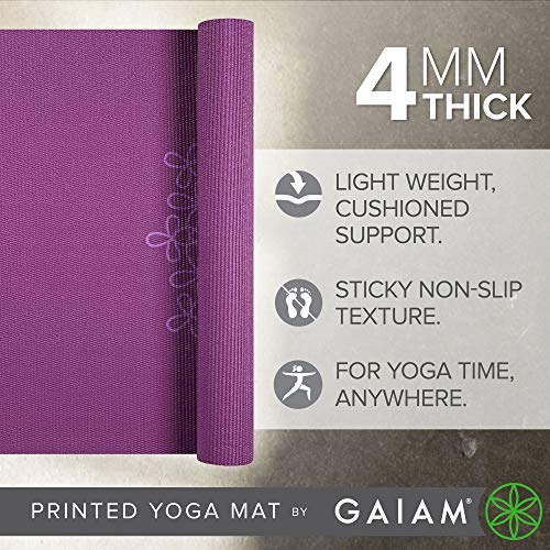 Gaiam Yoga Mat Classic Print, 4mm Non-Slip Mat - color: Purple Medallion