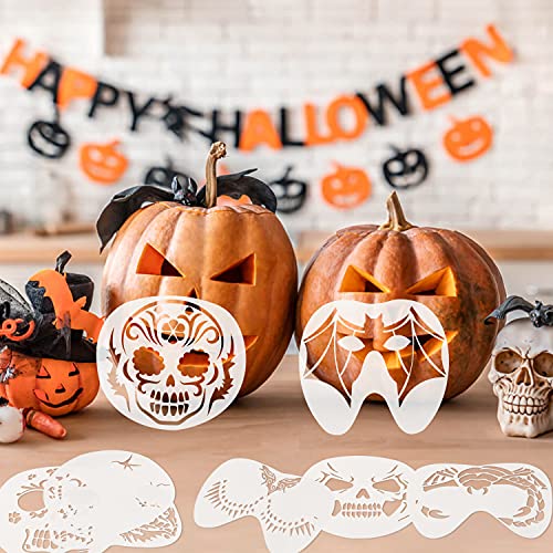 GROBRO7 20 Pcs Halloween Face Painting Stencils Set Skull Bat Face Paint Template Reusable Holiday Masquerade Facial Makeup Kit Butterfly Spider Tattoo Stencil for Kids Adult Party Supplies