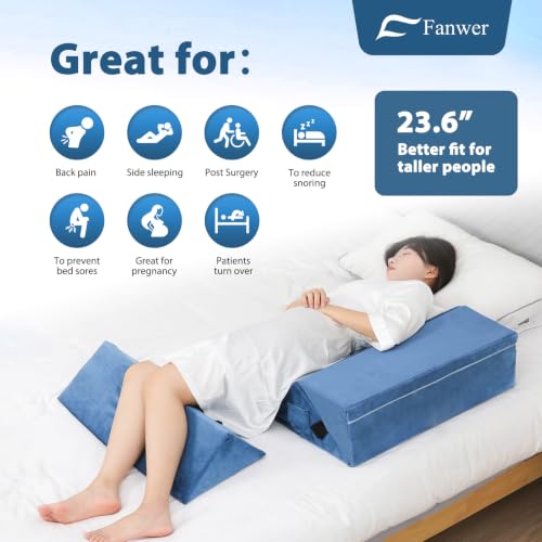 Fanwer Positioning Wedge Pillow for Side Sleeping (3 in 1),23.6",Light Blue - color: Light Blue, size: 23.6in