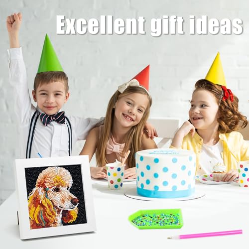 geesfayan Diamond Art Kits for Kids,6 Inch DIY Gem Art Painting with 7 Inch Frame, Complete Starter Kit for Beginners, Creative Arts & Crafts Gift for Girls & Boys (Poodle) - color: Poodle