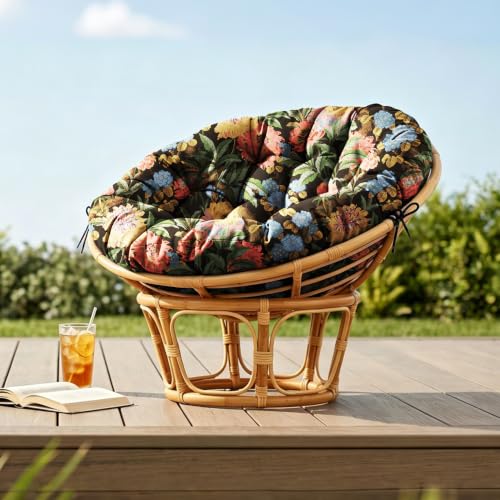 47" Round Tufted Floor Cushion, Thick Meditation Papasan with Ties | Filled with thick foam and ties. Soft padded surface keep long-sitting comfort, widely suited for indoor&outdoor seating. - color: Red Flower