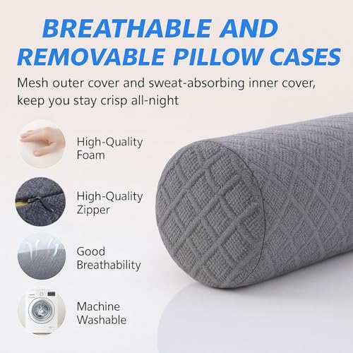 3.9" Small Neck Roll Memory Foam Pillow Cylinder,Detachable Cover - color: Gray, size: Medium - 3.9" H
