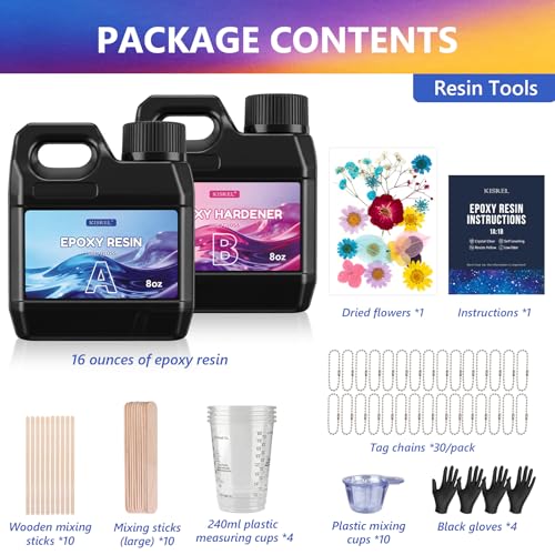 KISREL Epoxy Resin Kit 16OZ with Keychain Earring Molds, Tools for Beginner | 25-Cavity Clear Epoxy Resin with Silicone Earring Molds Ideal for Making keychains, Craft Works - size: 16oz Key Chain Kit