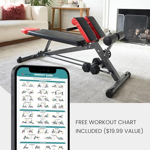 Finer Form Multi-Functional Adjustable Weight Bench and Roman Chair | 8 Back Extension Levels, Chest Press, Sit Ups, Flat Decline Settings, Sturdy Steel Frame, Thick Pad, Workout Chart Included