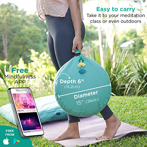 NOLAVA Round Zafu Cushions 15"x6" & Zabuton Meditation Cushions 32"x28"x3" - Premium Comfort for Mindful Practices - Yoga Bolster Pillow & Meditation Floor Pillow Essentials - color: GREEN