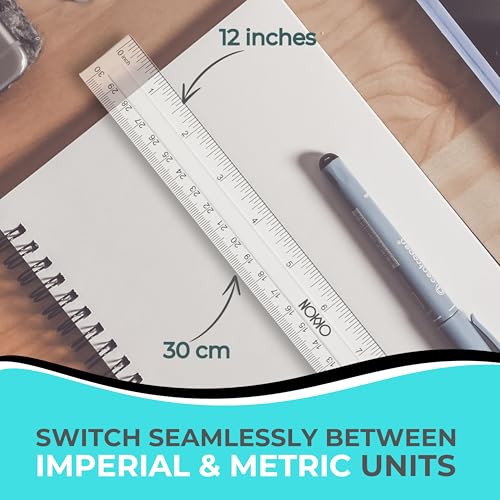 Clear Plastic Ruler 12 Inch, 50-Pack, Rulers Bulk for Classroom | School rulers with metric and imperial markings for students and teachers; clear design keeps lines and measurements visible
