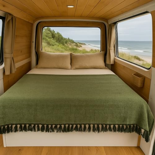 Open Road Goods Solid Color Mexican Yoga Blanket – Large Handwoven Throw for Yoga, Beach, Camping or Home – Soft and Durable Cotton Blend - color: Olive Green