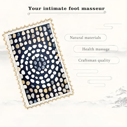 Foot Massage Mat Acupressure, Reflexology Pebble Pad for Pain Relief | Natural cobblestone foot massager mat with flexible base & lace border. Stimulates acupoints for pain relief & relaxation - color: Pebble-round