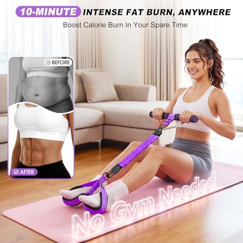 WOQQW Multifunction Pedal Resistance Band with Handle, Upgraded 3 Tube Adjustable Foot Resistance Bands for Core, Arm, Legs, Body Puller Trainer - Sit Up Exercise Equipment for Women Men - color: Purple