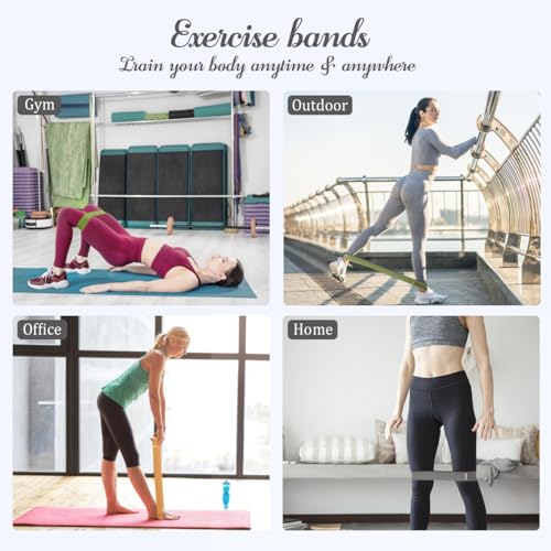 VEICK 5-Level Resistance Loop Bands Set for Strength Training & Pilates - color: Green