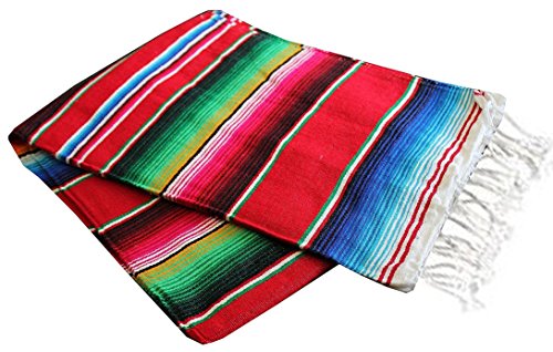 Leos Imports Mexican Serape Blanket (Medium 60"x24", Red) - color: Red, size: Medium 60"x24"