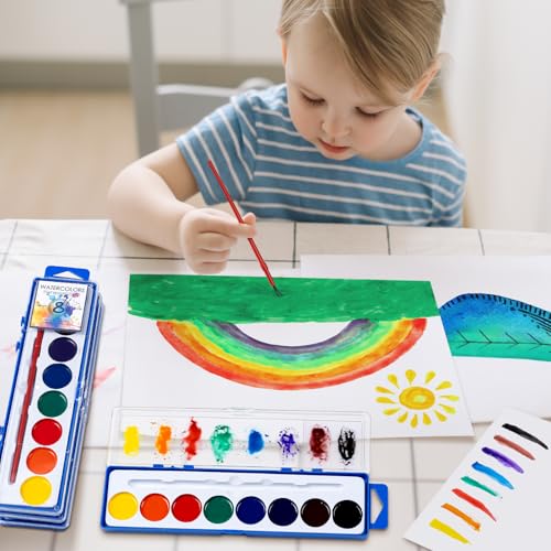 36 Pack Watercolor Paint Set, Washable Water Color Paint Bulk for Kids | Water Paint with Brushes, Ideal Gifts for Party Favors, School Supplies & Classroom Prizes, Art Activities, 8 Colors