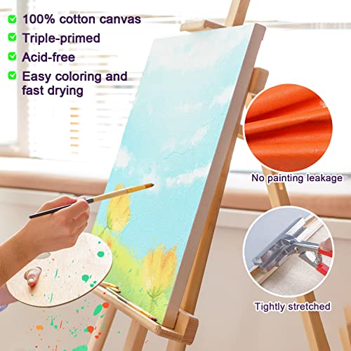 Inburit 16 PCS Multi Size Stretched Blank Canvas for Acrylic & Oil Painting | 16 Pack Blank Primed Cotton Canvas for Acrylic & Oil Paint, 5x7, 8x10, 9x12, 11x14 inches - size: 16PCS+(4sizex4)