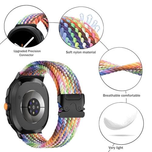 Nylon Braided band Compatible with Samsung Galaxy Watch 8 40mm 44mm, Elastic Band for Galaxy Watch 8 Classic 46mm - color: New Light Rainbow
