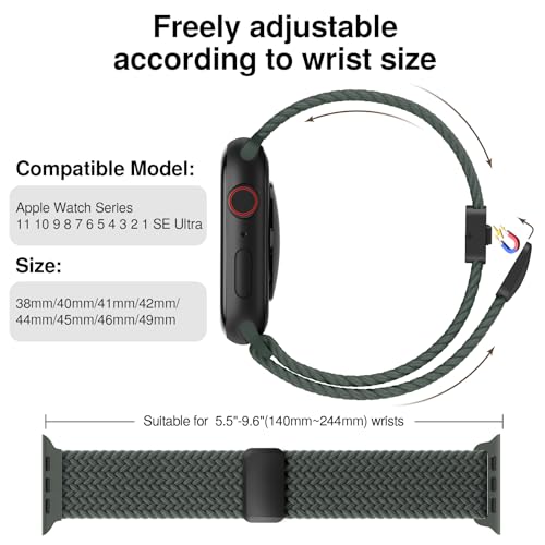 Braided Stretchy Magnetic Band Compatible with Apple Watch Bands Women Men - color: Dark Olive, size: 38mm/40mm/41mm/(42mm-series 11 10)