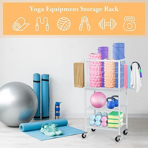 NORCEESAN Home Gym Storage Exercise Equipment Organizer for Home | Gym Storage Organizer, Dumbbell Weight Rack for Yoga Mat, Weight Rack on Wheels, for Home Exercise and Fitness Gear - color: White