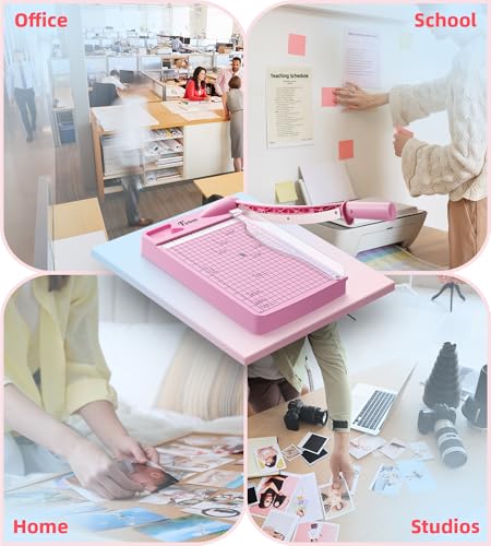 Firbon 12 Inch Guillotine Paper Cutter, Heavy Duty Paper Trimmer, Pink | 12-Sheet Capacity | Dual Scales | Paper, Cardstock & Photo Trimming | Scrapbooking Crafts | Office, Home & Studio Use - color: Pink