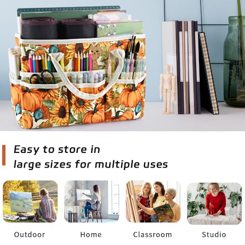 Craft Organizer Tote Bag with Multiple Pockets,Scrapbooking Art Storage | Portable Travel Containers for Caddy,Art and Craft Sewing Bag,Daily Use and Office Supplies Storage.Pumpkin Flower - color: Pumpkin Flower