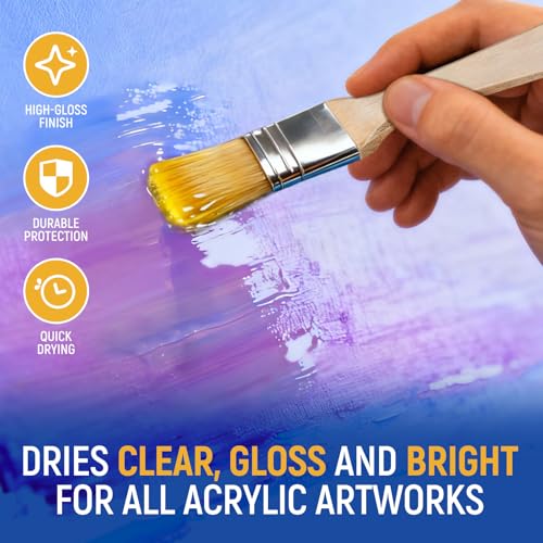 Gloss Varnish for Acrylic Painting, Artist's Acrylic Varnish Kit, Non-Yellowing, Non-Toxic, Anti-Crazing, High Gloss Finish for Artwork, Acrylics Paint, Suitable for Pro Artists, Hobby Painter - style: Gloss