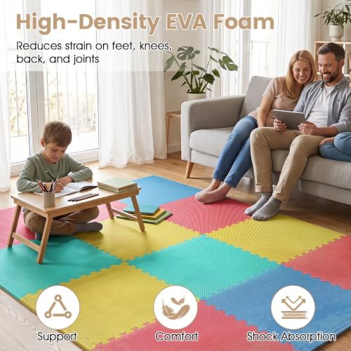 Giantex 12 PCS Interlocking Exercise Mat, 48 Sq.Ft EVA Foam Floor Tiles with Borders, 0.5" Thick Non-Slip Puzzle Workout Mats, Protective Gym Flooring for Home Gym, Garage, Basement, Multicolor - color: Multi Color, size: 48 Sq.Ft (12 Tiles)