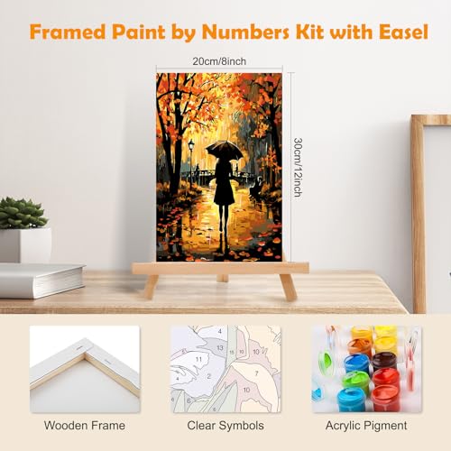 MOGTAA Girls Paint by Numbers Kit for Adults Beginners with Frame, Landscape Adult Paint by Number Kits on Canvas with Easel, Easy DIY Oil Painting Kits for Home Decor, 8x12in - color: Girls