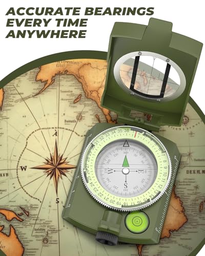 Sportneer Compass: Accurate Durable Lightweight Orienteering Compass with Strap and Carrying Case, Glow in The Dark Waterproof Hiking Essentials for Camping Backpacking, Best Survival Gifts for Kids - color: Army Green