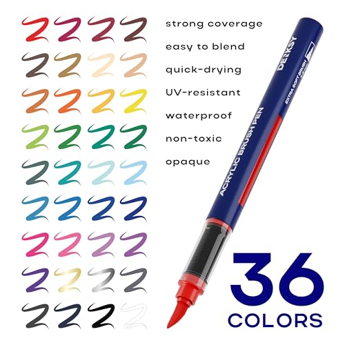 36 Acrylic Paint Markers Brush Tip | Water-based Acrylic Markers Set | Waterproof Acrylic Paint Pens for Rock Painting, Canvas, Glass, Wood, Ceramic, DIY Crafts, Fabric, School & Art Supplies