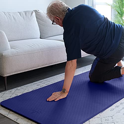 Hatha Yoga 4/5 inch TPE Yoga Mat Fitness & Exercise Mats Large Size 72"L x 32"W Non-Slip Anti-Tear For Women Men - color: Blue