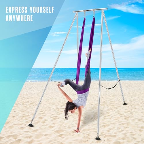 Aerial Rig, Aerial Yoga Stand, 10 FT Frame, 13 YD Fabric, 550 LB Capacity - color: STAND AND SILK / Teal
