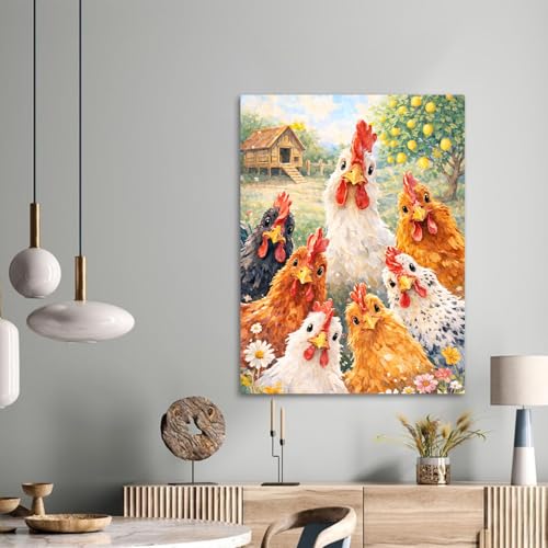 Chicken Diamond Painting Kits for Adults, Animal Diamond Art for Adults | Full Round Drill Paint by Diamond, Chicken Diamond Art Painting, Gem Arts and Crafts for Adults Beginners 12x16 Inch - color: Chicken