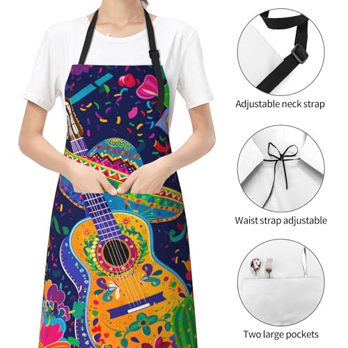 Artist Painting Apron with 2 Pockets Painters Art Aprons Gifts for Women Men - color: Mexican Guitar Art