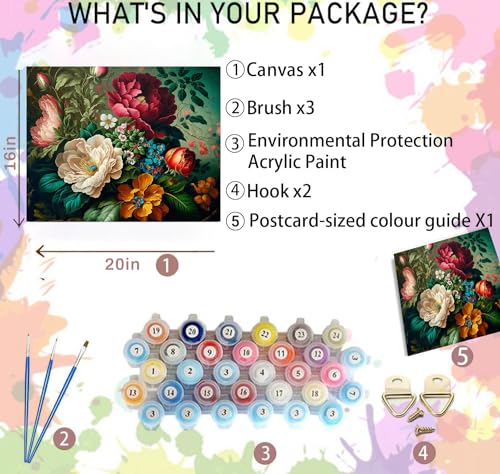 Arttoplus Flower Paint by Numbers Kit for Adults Canvas 16x20 inch | Flower Adult Paint by Number Kits on Canvas for Beginner, Acrylic Oil Painting by Numbers for Home Wall Decor (Without Frame) - color: MT12500-US