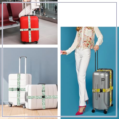 6 Pieces Luggage Straps Patterned Luggage Strap Suitcase Straps Luggage Belt Adjustable Travel Luggage Belt Strap with Quick Release Buckle, 2 inches Wide by 72 inches Long (Feather Style) - style: Feather Style