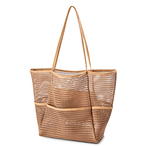 Iioscre Beach Bag for Women, Causal Hobo Handbags with Zipper Inner Pocket - color: Khaki-001