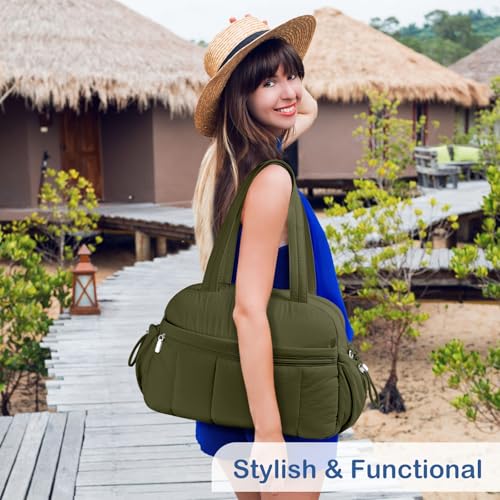 TOPDesign Travel Duffel Bag for Women, Puffer Gym Bag Sports Tote with Wet Pocket, Carry On Weekender with Luggage Sleeve (Dark Green) - color: Dark Green