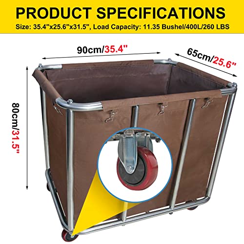Laundry Cart with Wheels Commercial,400L Large Rolling Laundry Hamper - color: Brown - 11.35 Bushels - 8 Tubes
