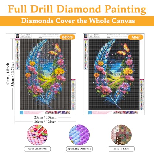 Diamond Art Kits for Adults & Beginners, Feather Diamond Painting Kit | 5D Full Drill Gem Art with Flower, Round Diamond Dots, Home Wall Decor & Gift, 12 x 16 Inch - color: HMDPUS-26112