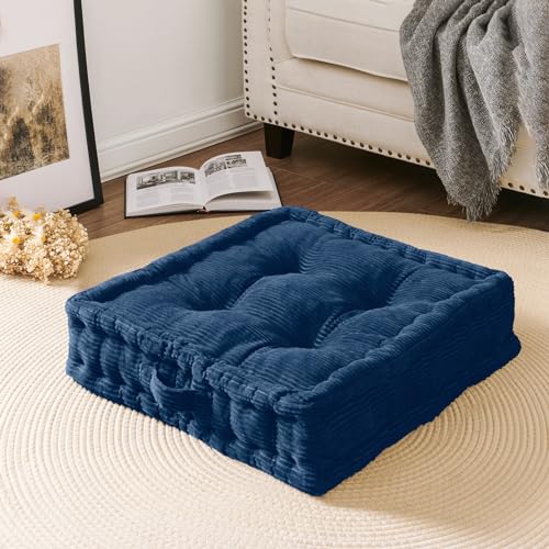 Wellsin Square Floor Pillows for Adults Kids - Meditation Floor Pillow Seating Cushion - Tufted Floor Cushion with Shredded Foam & Velvet Cover, 2 Pack, 20x20 Inch, Dark Blue - color: Navy Blue, size: 2 Pack (20"x20")