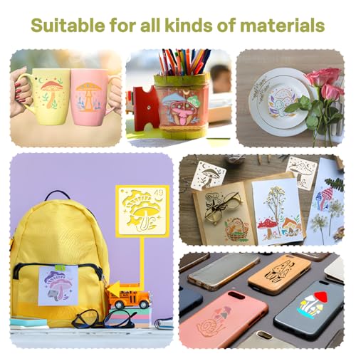 Mushroom Stencils for Painting, 64 Pcs 3 x 3 Inch for Cards Rocks | Reusable & Easy to Clean, Woodland Cottagecore Icons, Gift Tags, Journals, Scrapbooks, Beginner Friendly - color: Mushroom