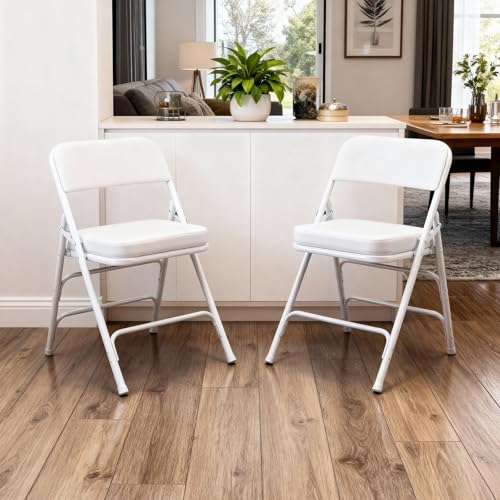 Padded Folding Chair Indoor Metal Frame Foldable Chair White - color: White